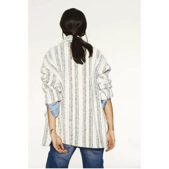 NWT Ba&Sh Fillie Alpaca Wool Grey White Pea Coat Blend Striped Size M - Picture 2 of 16